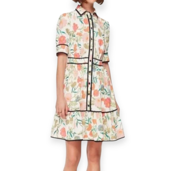 kate spade Dresses & Skirts - Kate Spade Blossom Fluid Dress With Black Trim Cream Sz.6 NWT